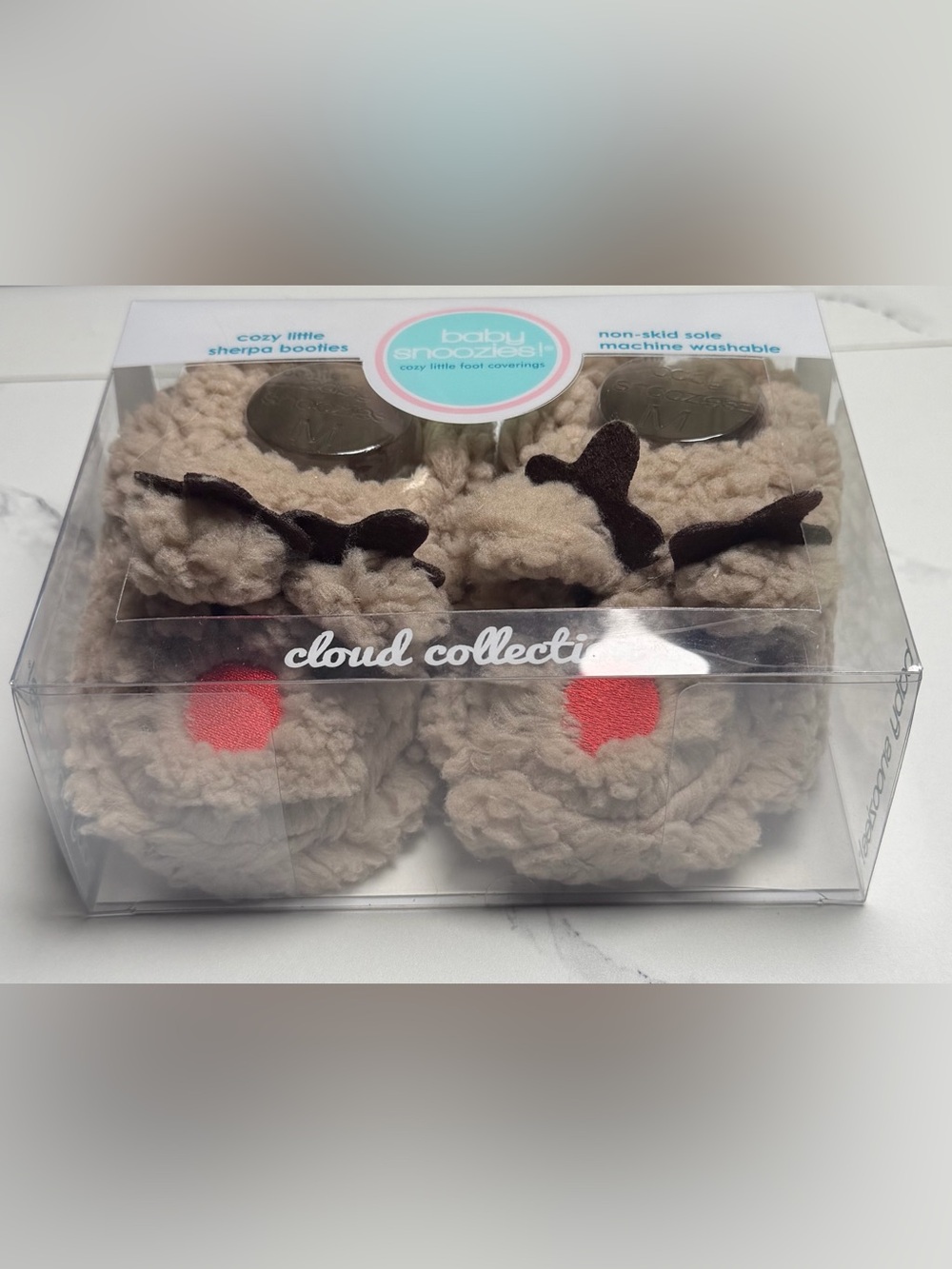 Beige Sherpa Reindeer Booties for Infants